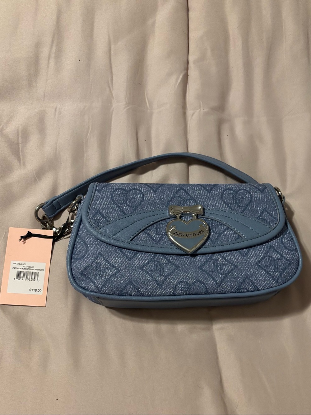 Juicy Couture Dusty Blue Heart-Emblem Mini Shoulder Bag